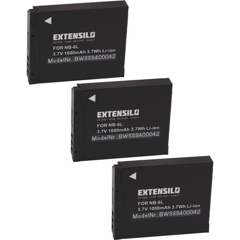 EXTENSILO 3x Akku kompatibel mit Canon PowerShot S90, SD770is, SX170IS, D10, SX170 IS, S95, SX240HS, D20, S120 Kamera (1000 mAh, 3,7 V, Li-Ion) (1/4)