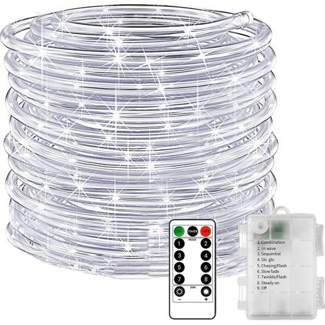 Guirlande lumineuse LED, tubes lumineux à piles avec télécommande et minuterie, 8 modes (blanc, 7 mètres, 50 LED) (1/5)