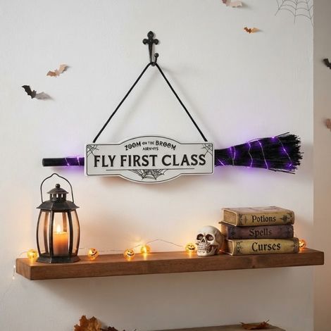 Illuminated Halloween LED Broom Sign (1/2)