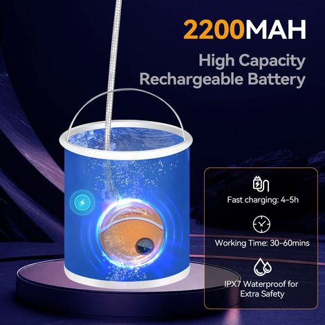 Douche de camping portable avec pompe rechargeable de 2200 mAh et seau inclus-AquaForge