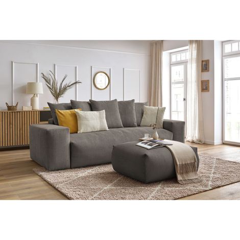 BOBOCHIC - Canapé droit convertible coffre VOLTAIRE avec pouf Taupe (1/5)