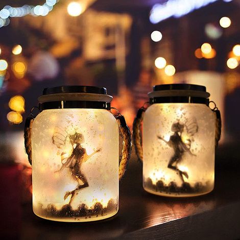 1pc Solar Fairy Jar - Décor de jardin lanterne - Halloween Kids Gift White Dot Fairy Jar Lights (1/5)