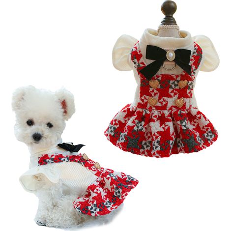 1 robe pour chien, polyester rouge, automne-hiver, taille S/M/L/XL, pour petits chiens et chatons femelles (1/5)