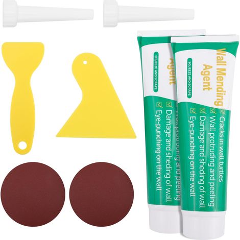 Kit de Réparation pour Cloisons Sèches, Agent de Réparation Murale avec Grattoir Papier Verre et Rallonge Buse Enduit Rebouchage pour Trous Fissures et Plafonds (1/5)