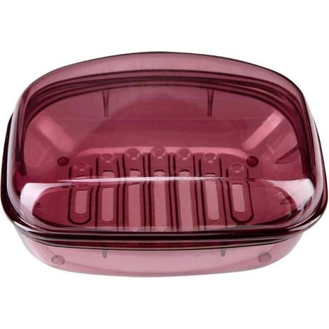 Seifenbehälter aus hochwertigem Kunststoff, Seifenaufbewahrungsbox, Geschirr, Badezimmerzubehör, Seifenbox, Gehäuse mit Wasserlecksicherungsdesign (Farbe: Transparentrot (1/5)