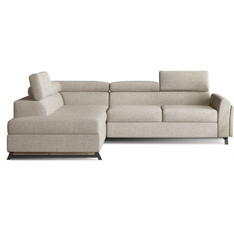 Canapé angle gauche convertible tissu beige clair avec têtières réglables Nikos 265cm (1/5)