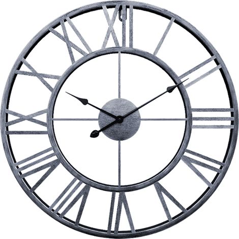 Grande Horloge Murale en Métal Argenté, Silencieuse à Piles, Fonctionne Sans Tic-Tac, Cadran Européen avec Grands Chiffres Romains, Décoration Murale pour Salon (1/5)