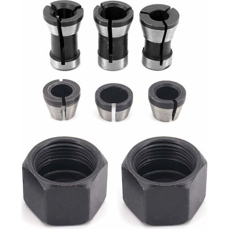 royaluxe -6 Pièces HSS Tête de Mandrin, 6 mm 6.35 mm 8 mm Tête adaptat Convertiss pour perceuses Machine de Gravure, pour rogneuse Menuiserie électrique Pince de rout Titulaire +2 écrous (1/5)