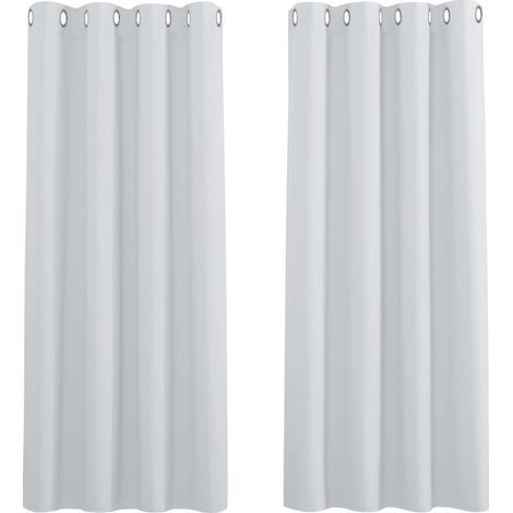 Rideaux occultants thermiques - Lot de 2 rideaux à œillets coulissants, isolants et insonorisés, prêts à poser, gris et blanc - 2 x L 250 x H 150 cm, gris et blanc