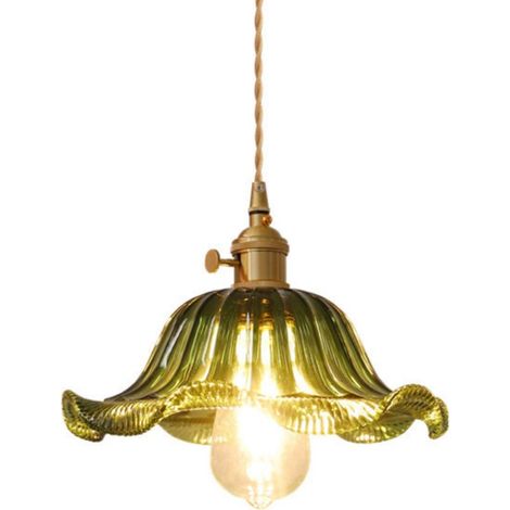 Lámpara Colgante de Techo Vintage Iluminación Colgante Pantalla Vidrio Luz Araña Verde con Portalámparas de Latón (1/4)