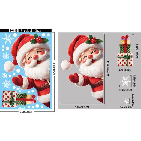 Autocollants statiques pour vitres de Noël et des fêtes, représentant le Père Noël et un bonhomme de neige, pour la décoration intérieure (vente en gros).