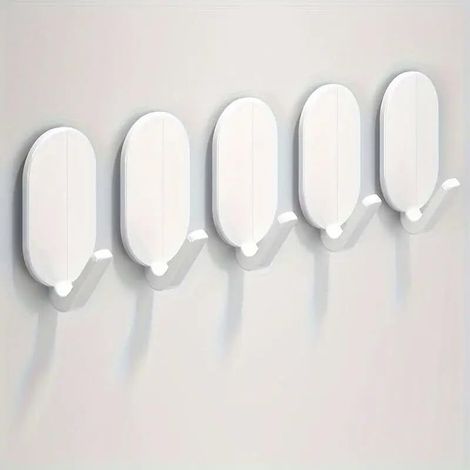 Crochet Adhesif - Acier Au Carbone - Sans Perçage Pour Salle De Bain Cuisine Garage - Blanc - Lot De 5 (1/5)