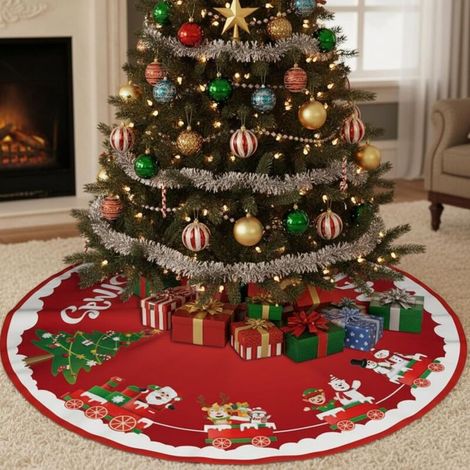 Jupe d'Arbre De Noël Rouge 90Cm - Couverture Décorative De Sapin Pour La Maison, Vacances (Neige) (1/5)