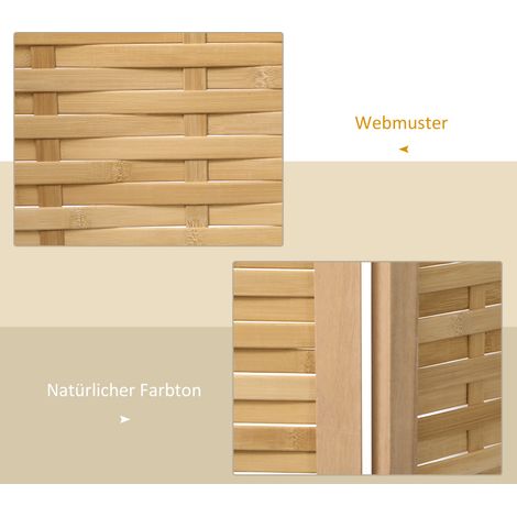 Paravent pliant en bambou naturel, 4 panneaux, 160x170 cm, cloison décorative pour salon ou chambre. (1/4)