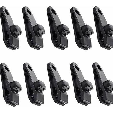 Lot de 10 clips pour bâche et tente – Pinces d’auvent pour camping, activités plein air, serrage rapide, noir (1/5)