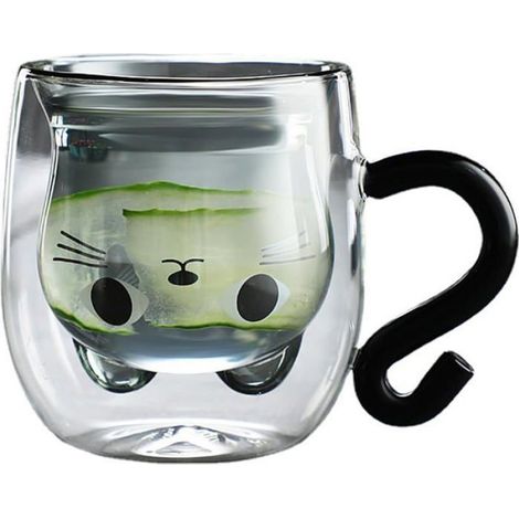 Tasse Chat Double Paroi en Verre - Thé, Latte, Cappuccino - Avec Poignée - Pour Femmes, Amoureux des Chats, Maison, Rose MUG (1/5)