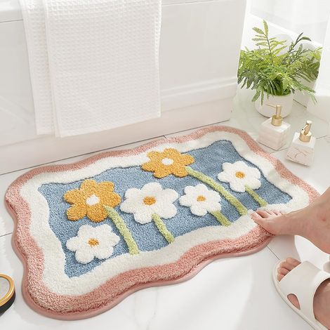 Tappetino da bagno antiscivolo 50x80 cm, tappetino da bagno con fiori 3D, tappeto da bagno in microfibra, super assorbente, morbido tappetino per doccia, lavabile in lavatrice. (1/5)