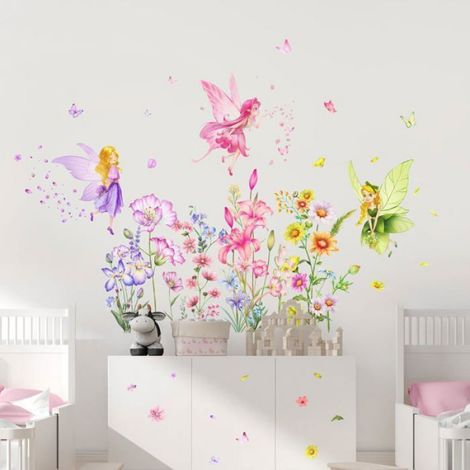 Stickers muraux - - Fée fleurie papillons - Amovible - Vinyle - Décoration chambre fille (1/5)