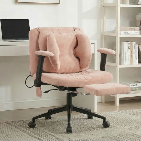 Sedia da ufficio in tessuto rosa, girevole 360°, supporto lombare ad aria regolabile, seduta ampia, ruote silenziose, 80×55×86 cm (1/5)