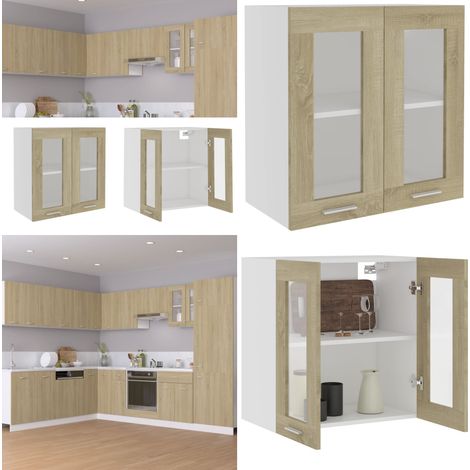 Armoire en verre suspendue Chêne sonoma Bois d'ingénierie - Armoire De Cuisine - Meuble Suspendu - Rangement Cuisine - Armoire Vitrée - Étagère Ouverte - Home & Living (1/5)