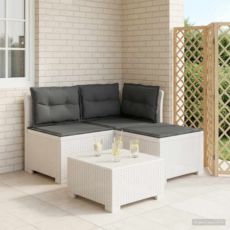 Canapé de Jardin Modulaire 3 Places Aspect Rotin PP Blanc et Coussins Anthracite - PANGIVO (1/5)