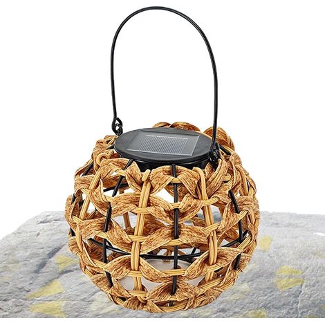 Lanterna solare in rattan, luci solari da esterno, lampade decorative da giardino a LED impermeabili, lampada da tavolo solare in rattan luminosa per patio e decorazione domestica. (1/5)