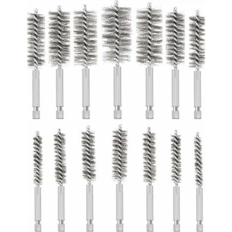 Brosse Metallique pour Perceuse, 14 Pièces Brosse de Trou en Acier Inoxydable, Différentes Tailles Brosse de Nettoyage en Acier Inoxydable pour éliminer Vieille Peinture et Rouille (1/4)