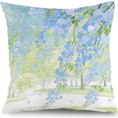 Housse de coussin feuilles vertes floral, décoration canapé,45×45cm (1/5)