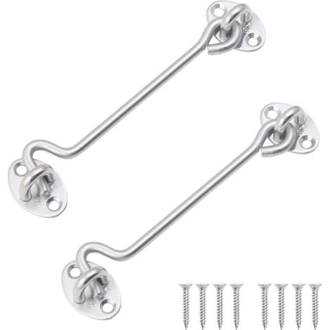 Lot de 2 loquets à crochet et œillet en acier inoxydable de 12in cm,Crochet de cabine robuste pour portes, portails, fenêtres, armoires,Comprend des vis de montage (1/5)