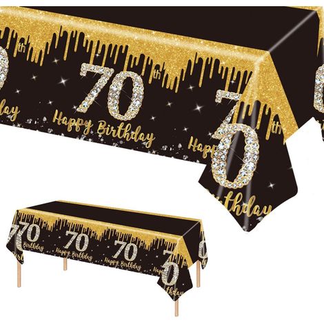 Tischdecke 70. Geburtstag Schwarz Gold 137x274 cm Einweg Kunststoff für Partydekoration
