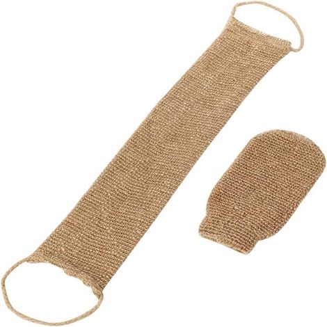 2 éponges de nettoyage pour le dos en jute et des gants exfoliants en jute, gants exfoliants en éponge pour le dos, le corps et le visage (1/5)