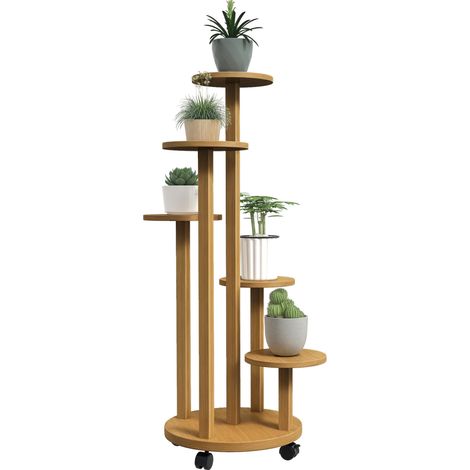 Etagère à plantes en bambou étagères rondes à fleurs support de pots de fleurs 5 ebenex bois naturel
