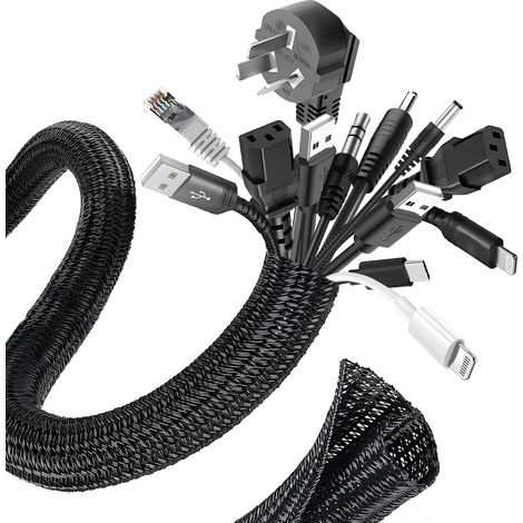 Gaine de protection de câble flexible pour gestion des câbles, TV, PC, home cinéma et automobile, 3 m, noir, diamètre 16-25 mm (1/5)