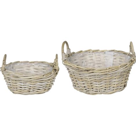 Cesta para Plantas GENDT 2 uds. Gris natural Ratán Kubu vidaXL (1/5)