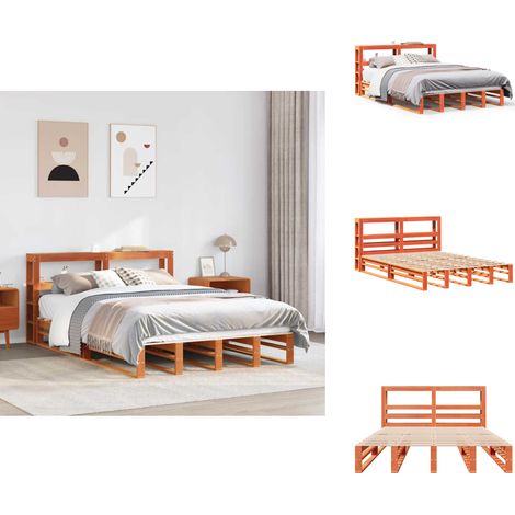 Cadre de lit sans matelas cire marron 135x190cm bois pin massif - Cadre De Lit - Cadres De Lit - Lit - Sommier (1/5)