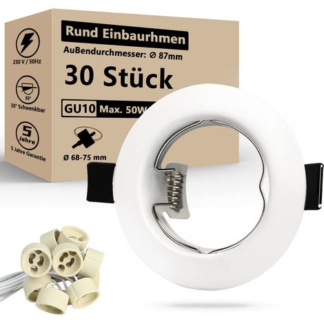 Projecteurs Spot Encastrable GU10 Blanc,30x Cadre De Montage Spot Encastrable 65-68mm Avec Douille GU10,Cadres pour Ampoules LED,MR16 ou Halogènes 220V-240V (1/5)