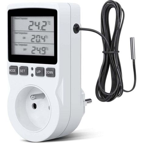 Prise Thermostat, Prise Minuteur Digital, Prise Programmable Digitale avec Sonde, Minuterie Numérique Programmable, Prise Thermostat chauffage pour Serre, Aquarium-Fei Yu (1/4)