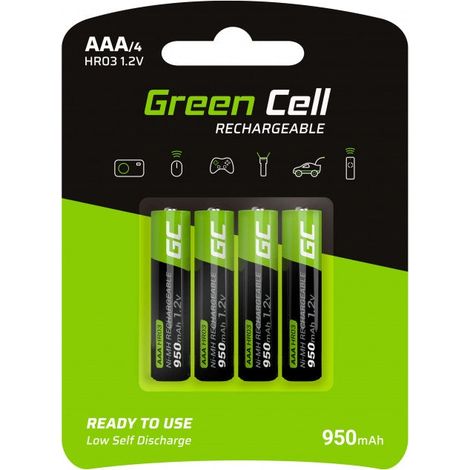Pilas aaa recargables green cell de 950 mah 12 v paquete de 4
