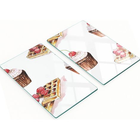 Tablas de cortar decorativas de vidrio para cocina con dise帽os de postres, 2 x 30 x 52 cm.