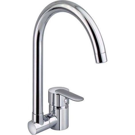 Grifo monocomando cromado con boca alta abatible para cocina bajo ventana (1/2)