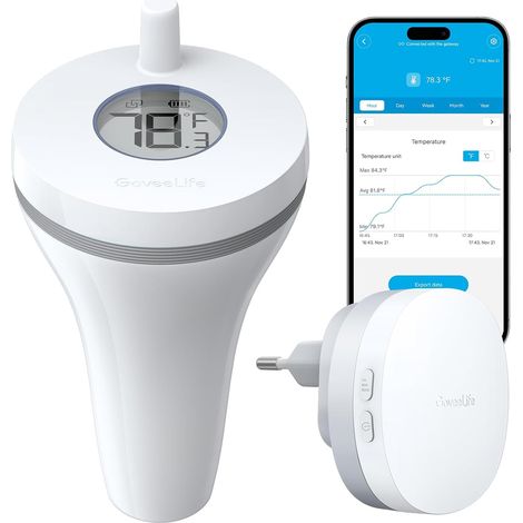 Thermomètre de piscine WiFi, IPX7 Thermomètre flottant Numérique Avec alerte par App, Exportation des données, Pour piscine, tube de bain, bol à poissons, spa, aquarium (1/5)