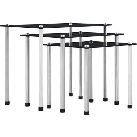 vidaXL Tables gigognes 3 pcs Noir Verre trempé (1/5)