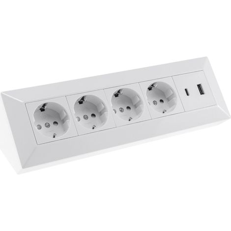 Bloc multiprise CHILITEC 23788, 4 prises, USB-A+C, 250V/16A, blanc (1/5)