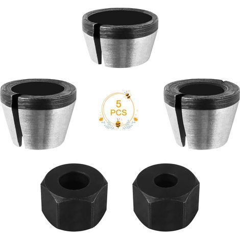 Adaptateur de Mandrin, 5Pcs Tête de Mandrin, Mandrin de Pince de Routeur, Collet Mandrin Affleureuse, Mandrin de Fraise à Bois, Pince de Serrage Defonceuse, Adaptateurs de Pince pour Machine à Graver (1/5)
