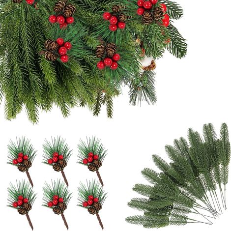 Lot de 30 branches de sapin artificielles - Décoration de Noël pour décoration de table, couronne de l'Avent, accessoires de bricolage, décoration de mariage, décoration photo, branches de pin (1/5)