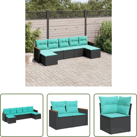 Gartenmöbel - 7-teiliges Gartensofa-Set mit Kissen, schwarzes Polyrattan (1/5)