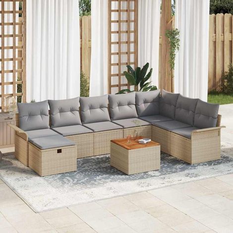 vidaXL Conjunto de sofás de jardín 9 pcs Beige ratán sintético (1/5)