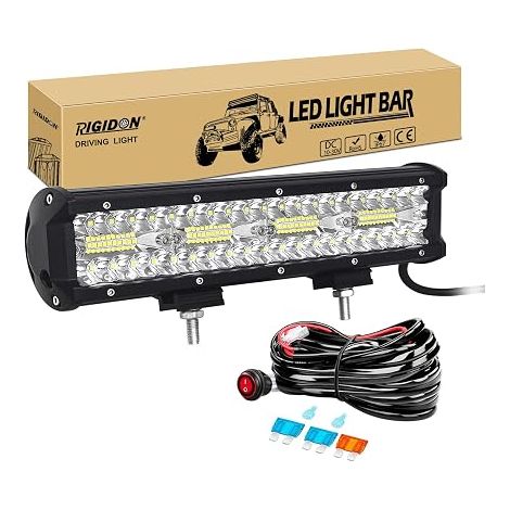 RIGIDON barra LED 4x4 de 12 pulgadas y 30 cm y 240W con kit de arnés de cableado de 12V (1/5)