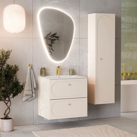 Sanae Sand beige mueble bajo lavabo de 60cm con pedestal (1/4)