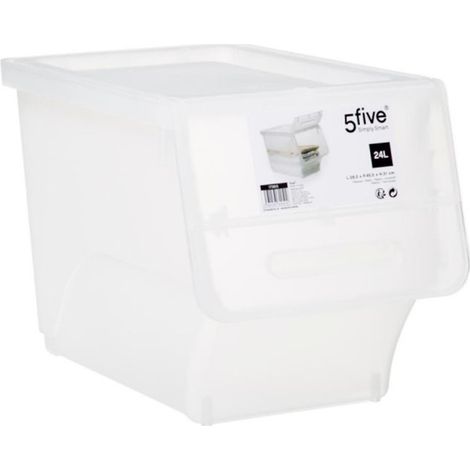 5Five Simply Smart – Boîte de rangement transparente 24L – Polypropylène – Dimensions L. 28,5 x l. 45,5 x H. 31 cm – 1 ouverture frontale – Poids 0,968 kg (1/4)